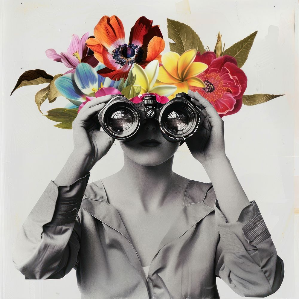 Woman holding binoculars flower adult photo.