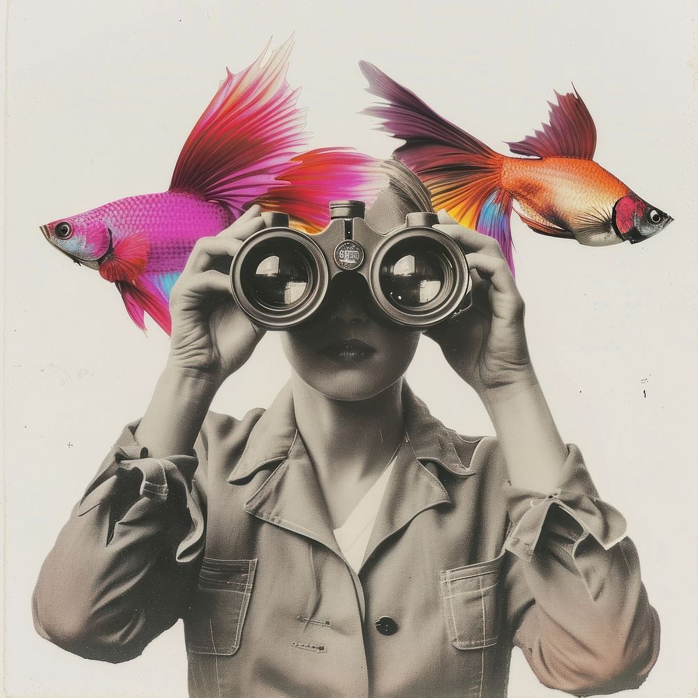Woman holding binoculars portrait animal photo.