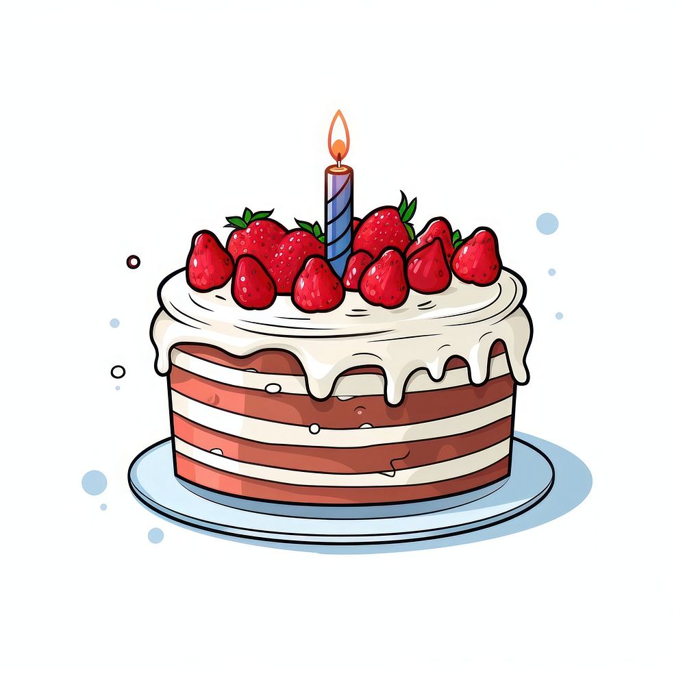 Birthday cake strawberry dessert cartoon.