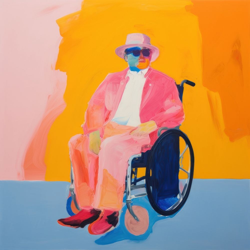 Man on wheelchair painting adult art.