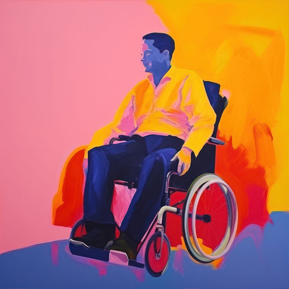 Man on wheelchair painting sitting adult.