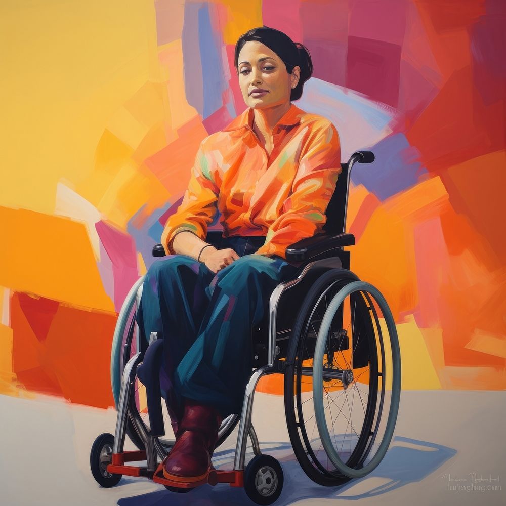 Woman in wheelchair painting adult architecture.