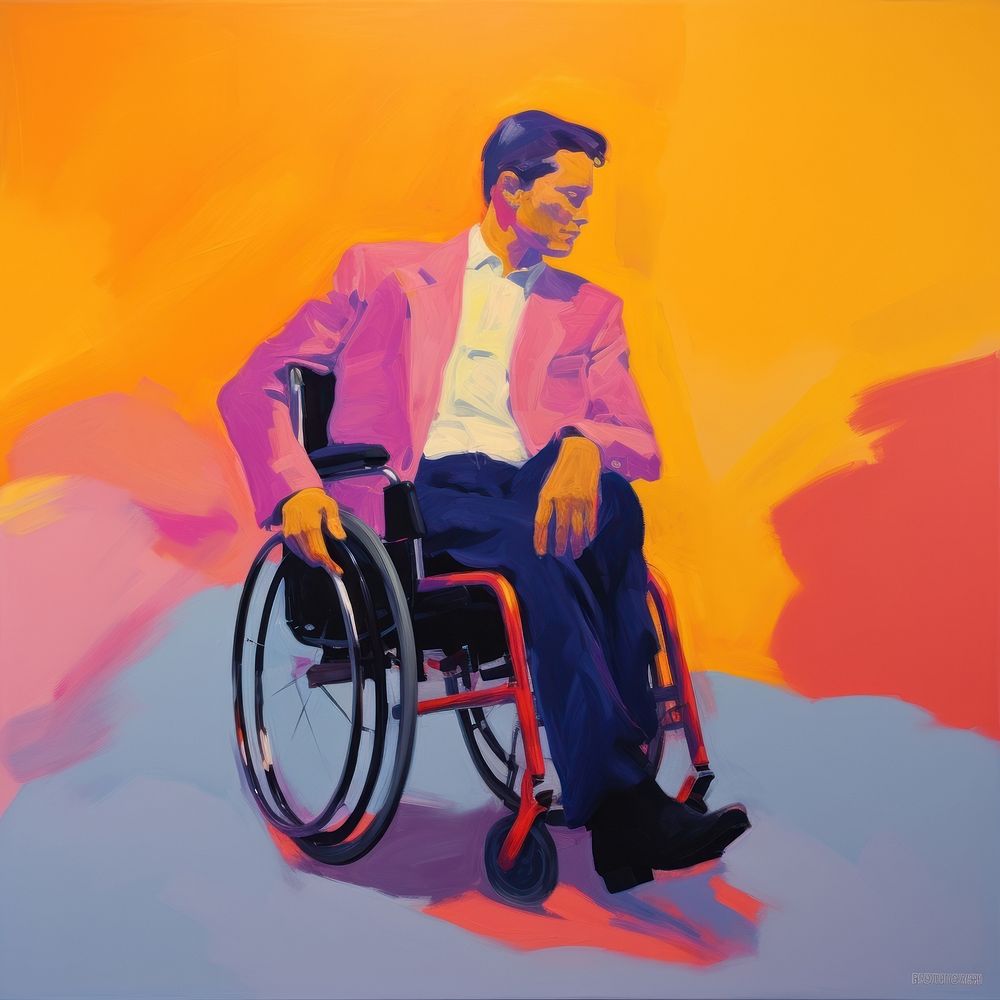 Man on wheelchair painting adult parasports.