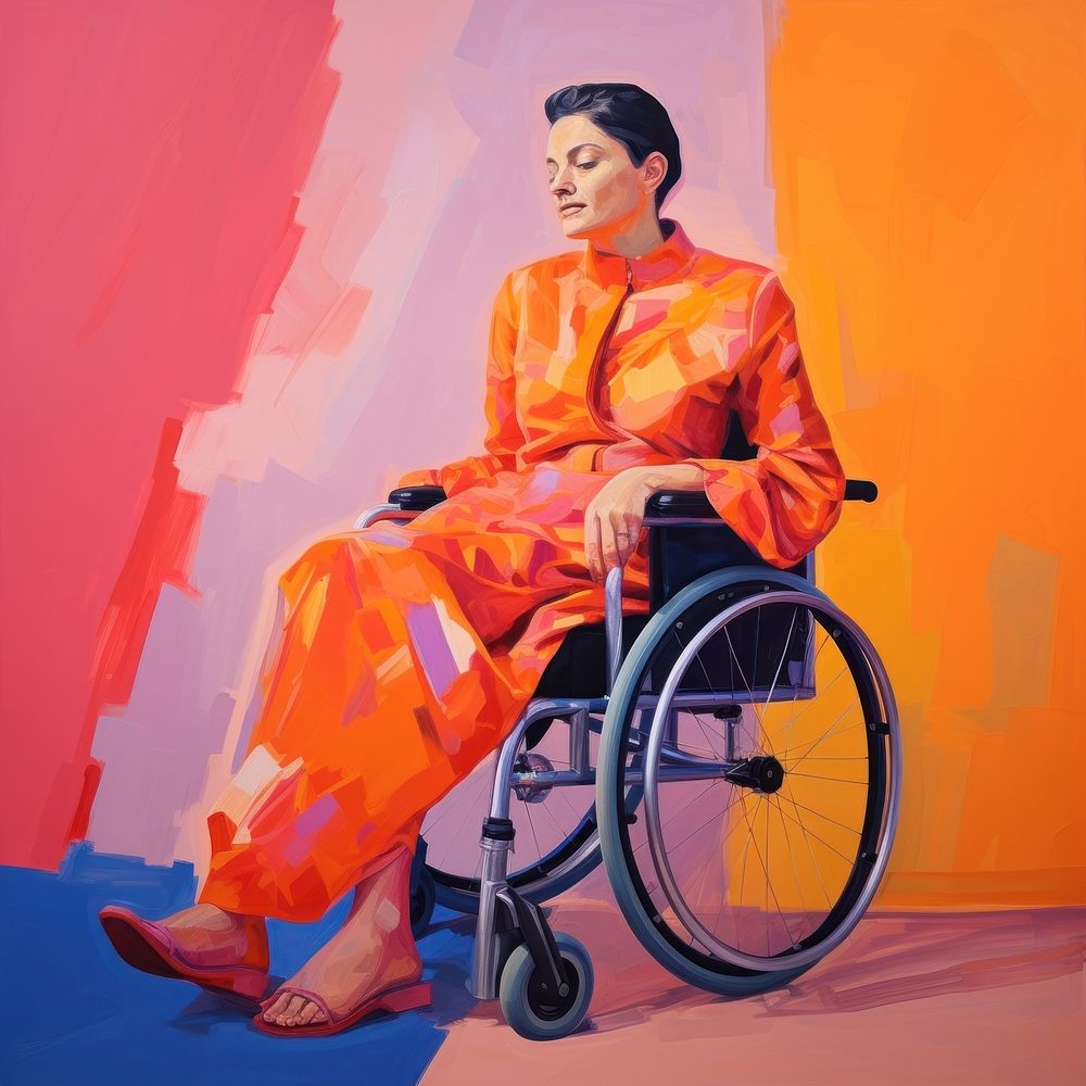 Woman in wheelchair painting sitting parasports.