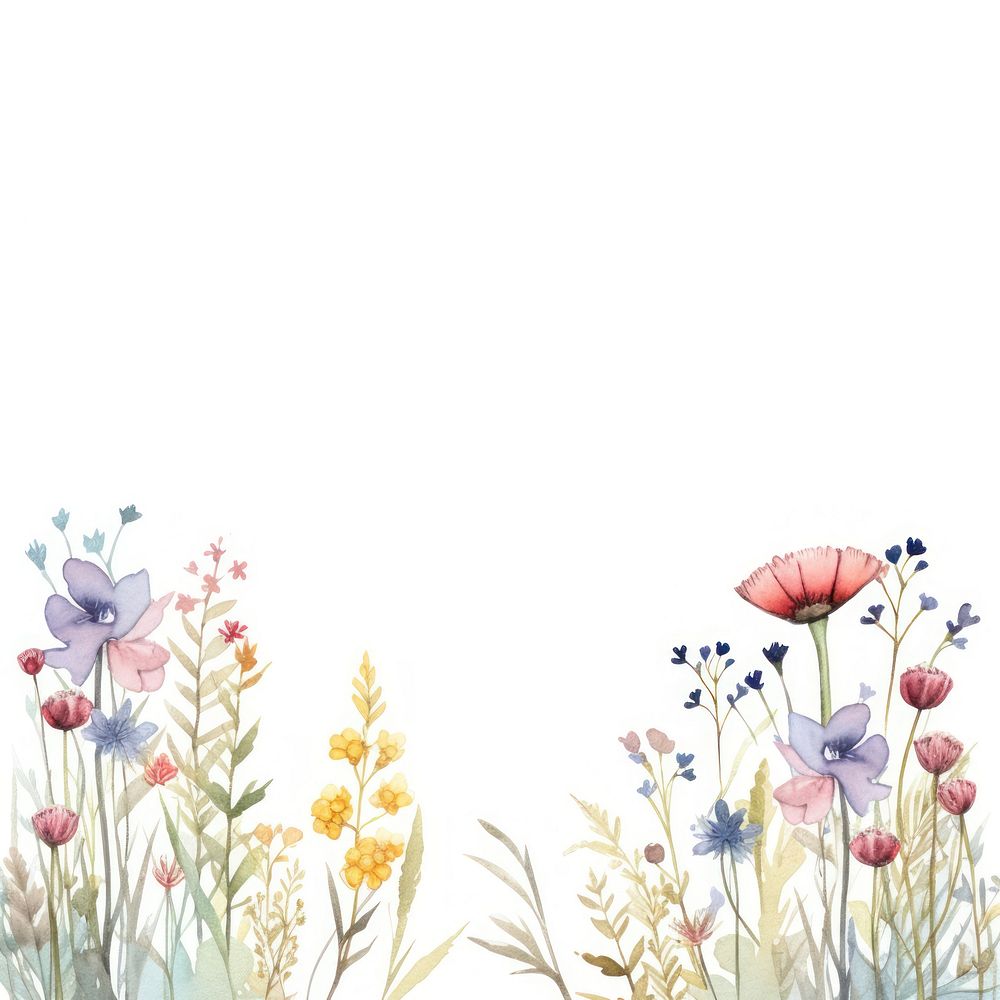 Wildflowers border watercolor backgrounds pattern drawing.