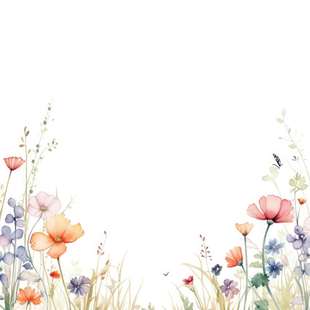 Wildflowers border watercolor backgrounds pattern plant.