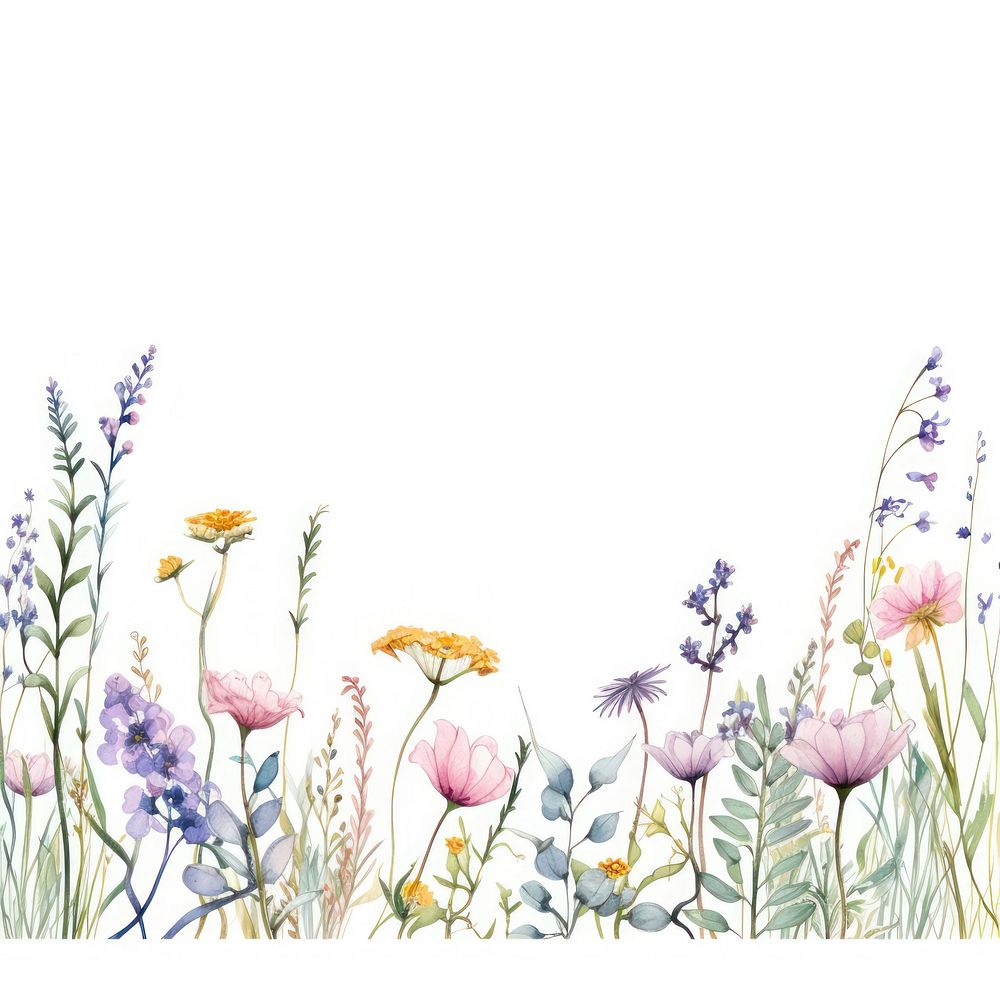 Wildflowers border watercolor pattern drawing | Premium Photo ...