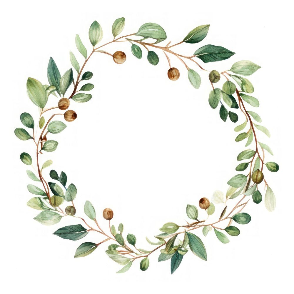 Coffee plant circle border pattern wreath white background.