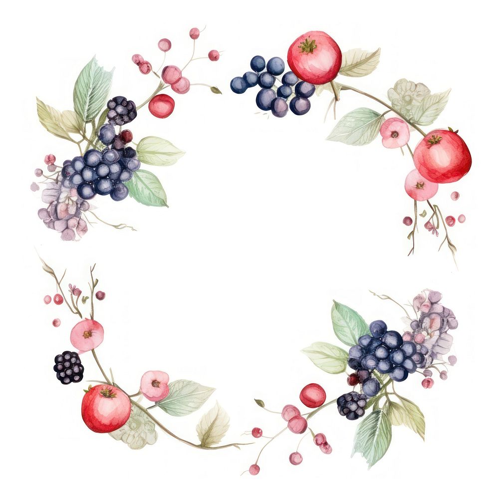 Berries and flowers circle border blueberry pattern grapes.