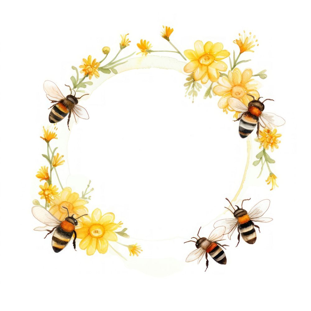 PNG Daisy with honey bees circle border animal insect wreath.