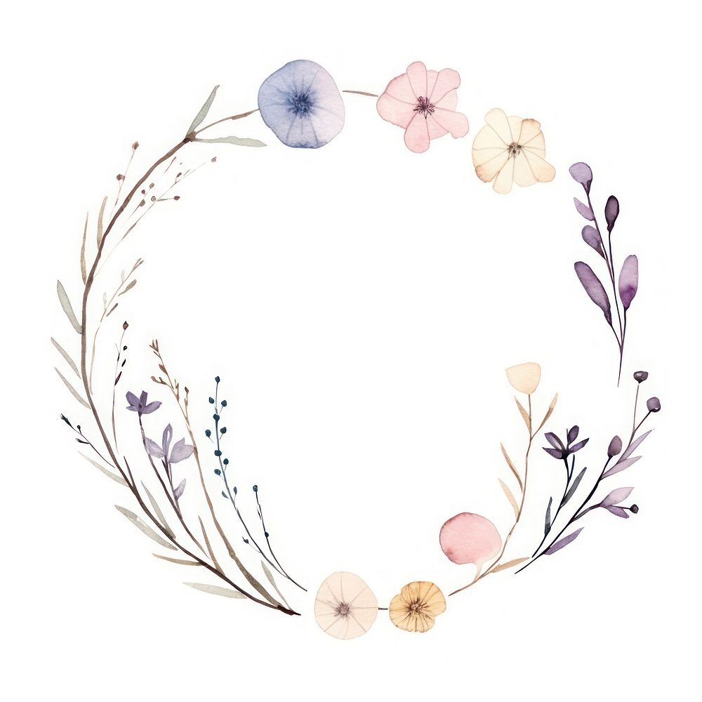 Dried flowers circle border pattern wreath white background.