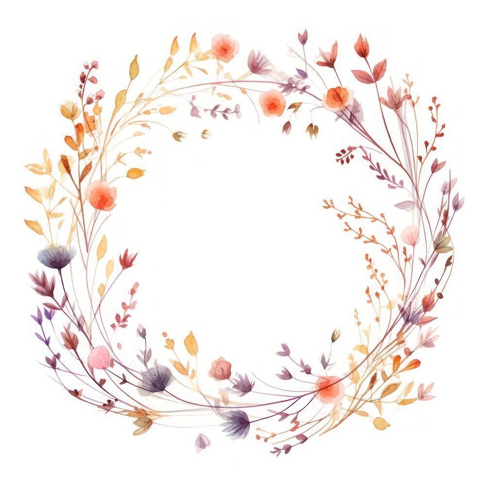 Dried flowers circle border pattern wreath white background.