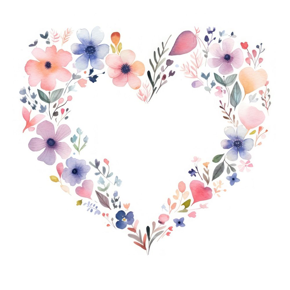 Flower heart shaped border pattern backgrounds white background.