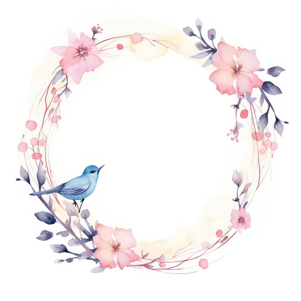 Flowers with bird circle border pattern wreath plant.