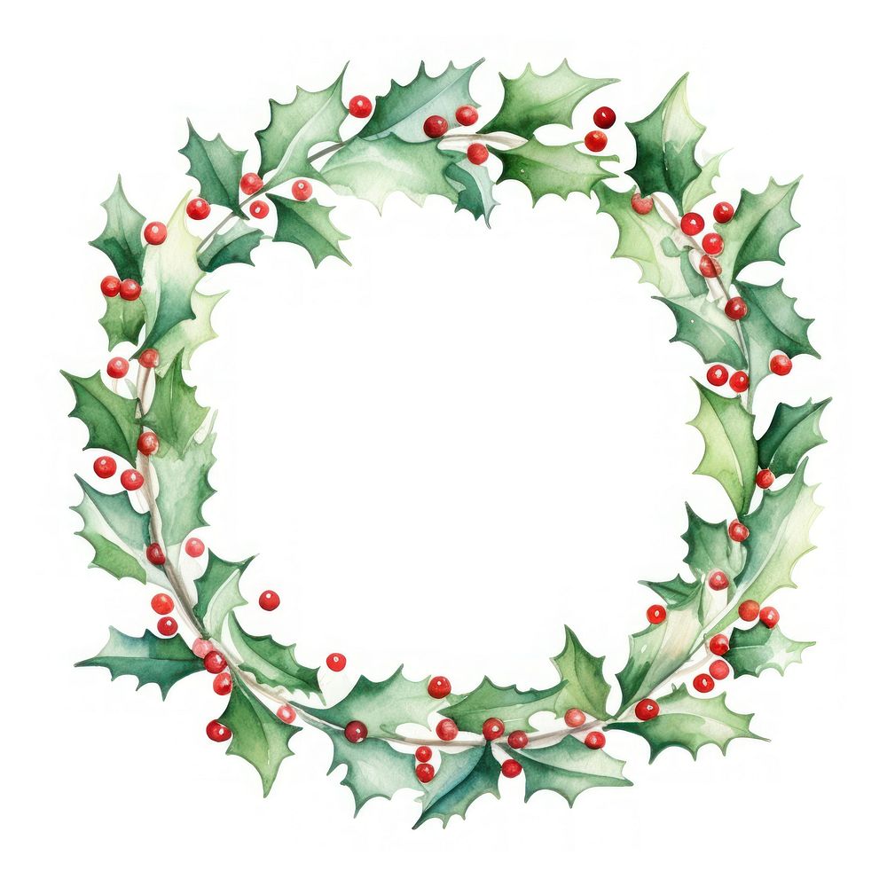 Holly with ribbon circle border pattern wreath plant.