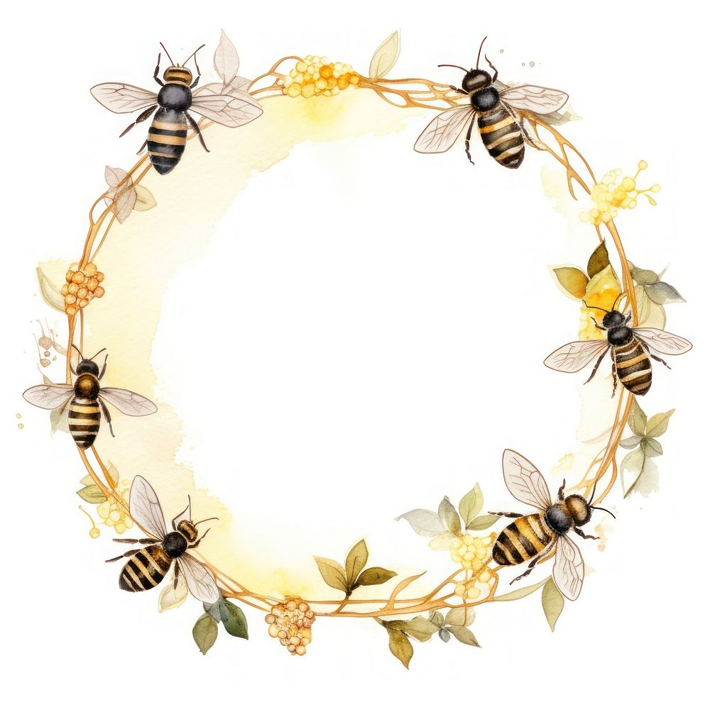 PNG Honey bees circle border pattern insect animal.