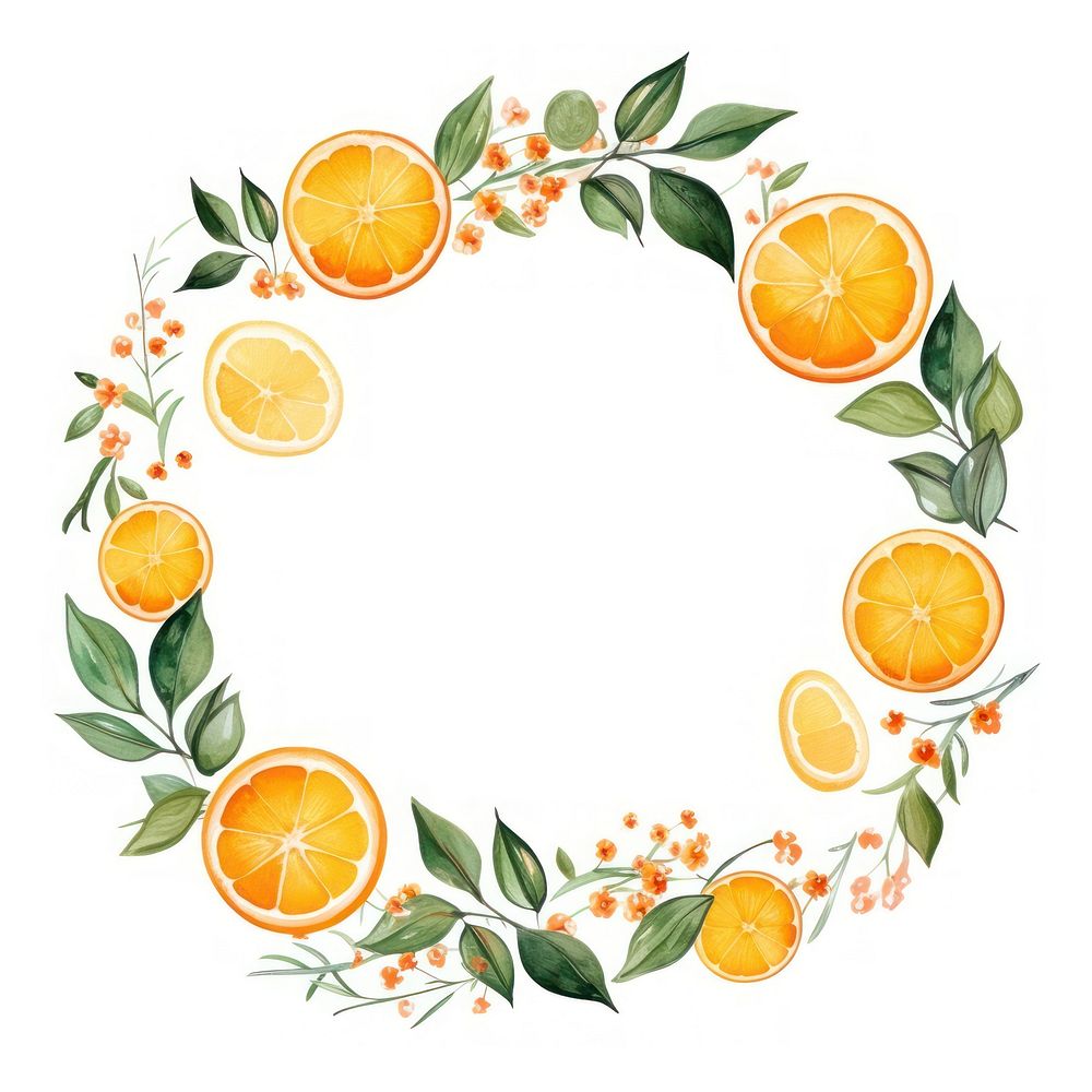 Orange fruits circle border grapefruit wreath lemon.