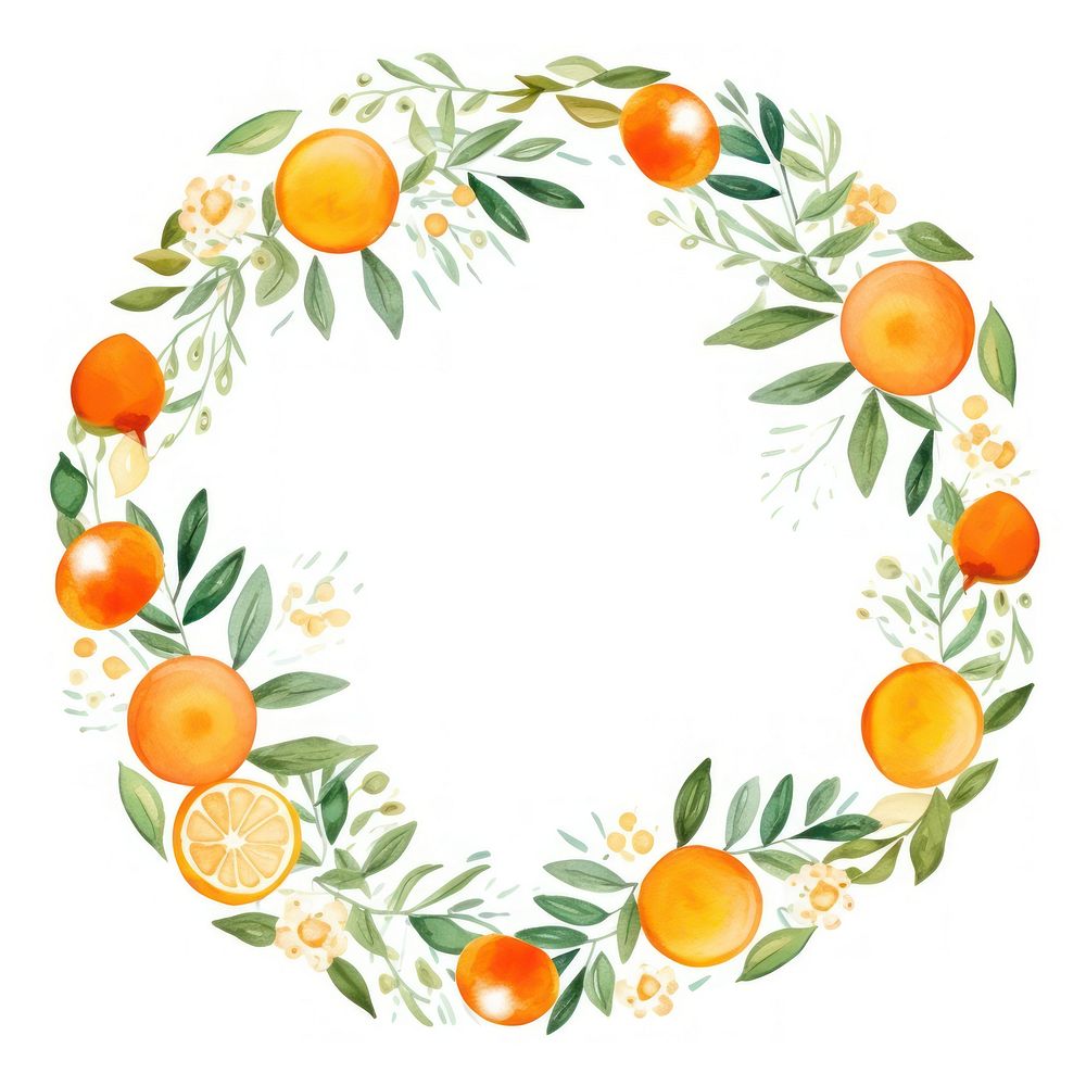 Orange fruits circle border grapefruit pattern wreath.
