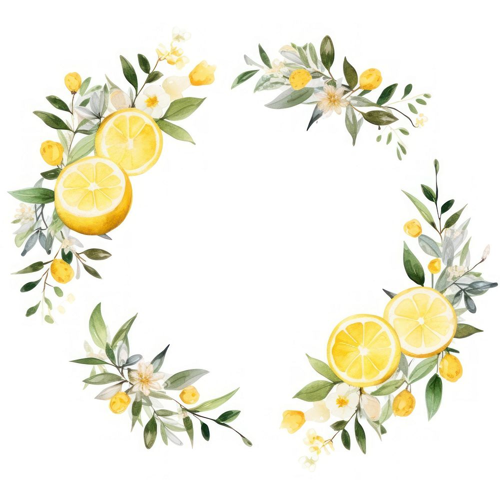 Lemons and flowers circle border fruit plant food.