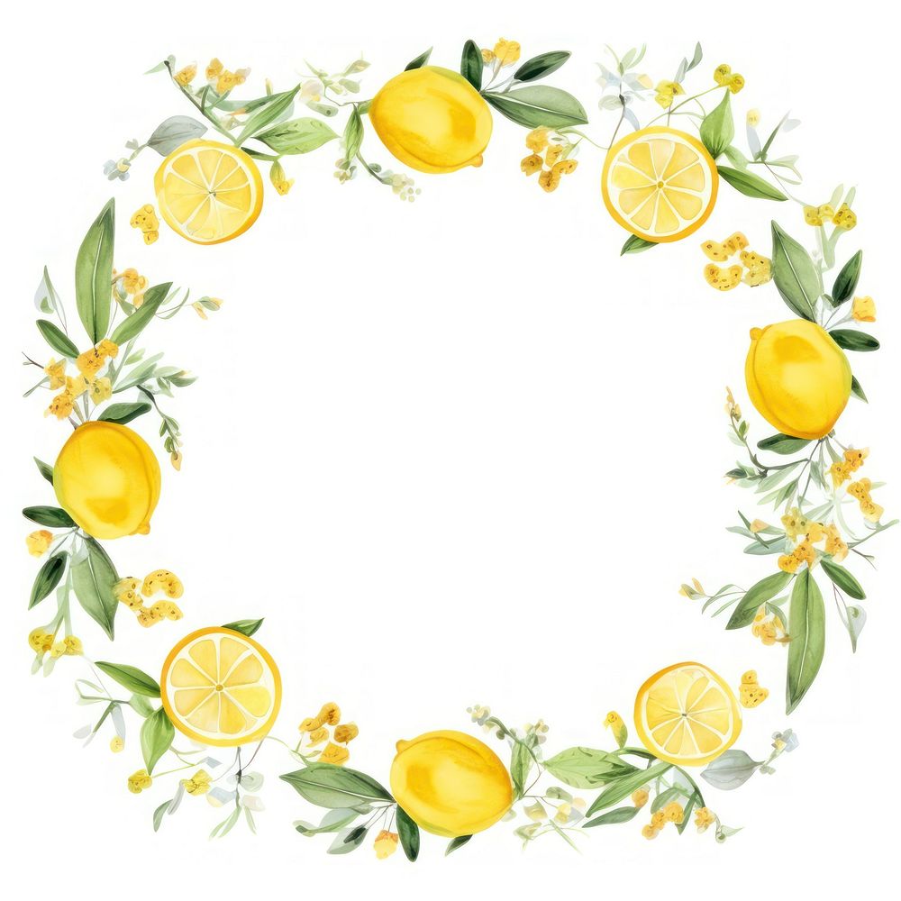 Lemons and flowers circle border fruit plant food.