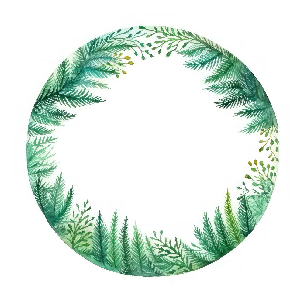 Pine circle border pattern wreath white background.