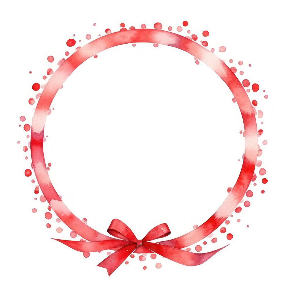 Red ribbons circle border wreath white background celebration.