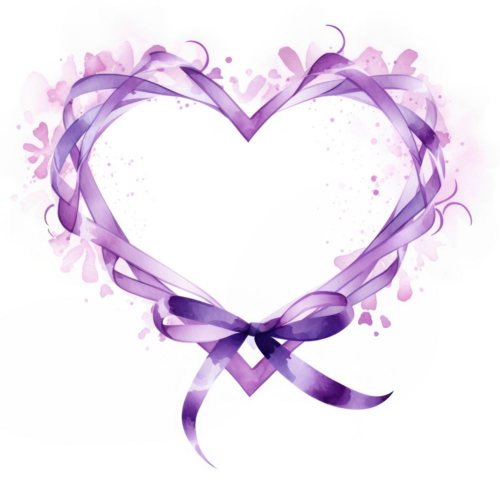 Ribbons heart shaped border purple white background celebration.