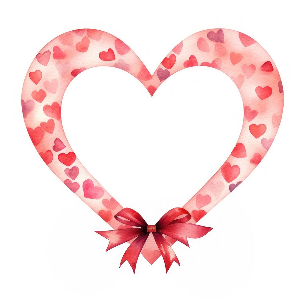 Ribbons heart shaped border pattern red white background.