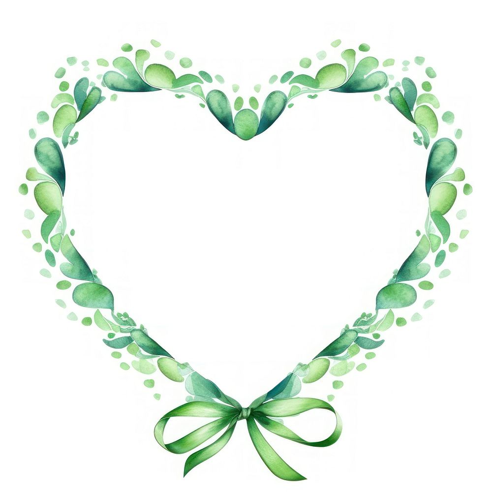 Ribbons heart shaped border pattern green white background.