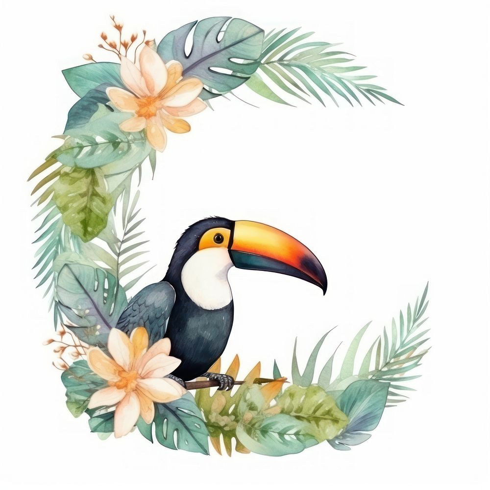 PNG Toucan in jungle circle border pattern plant bird.