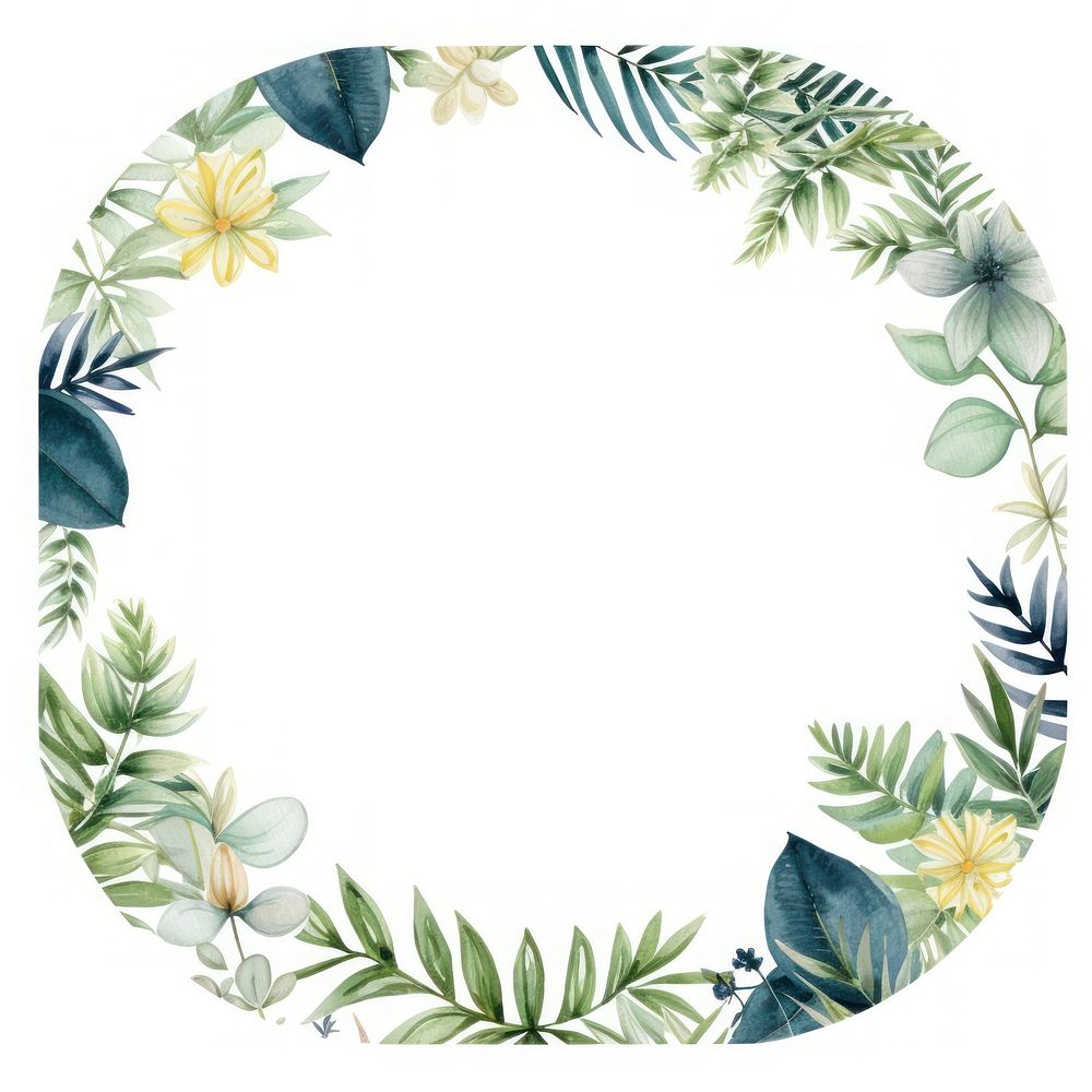 Tropical plants circle border pattern wreath leaf.