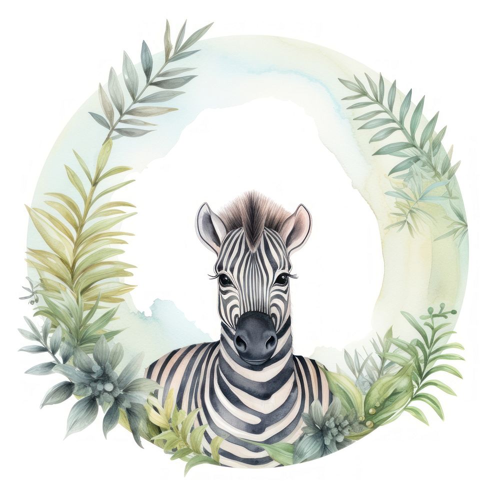 Zebra in jungle circle border wildlife pattern animal.