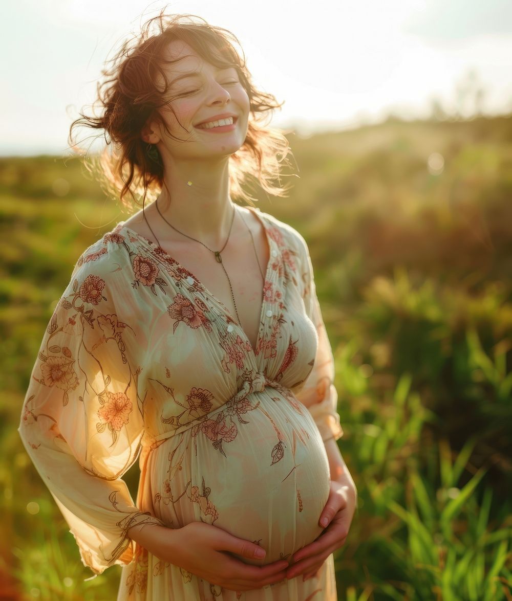 Smiling pregnant woman portrait adult photo.