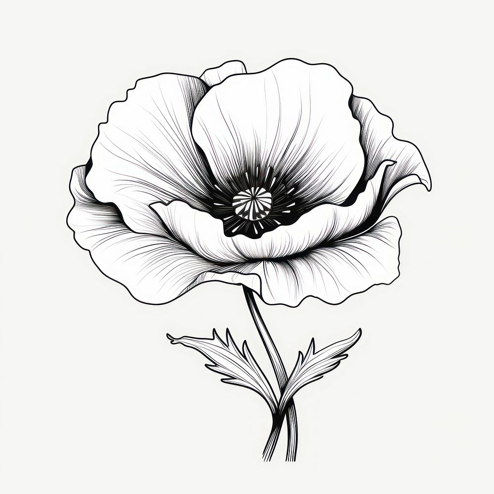 Poppy flower drawing sketch plant.