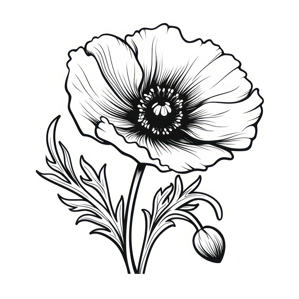 Poppy flower drawing sketch plant.