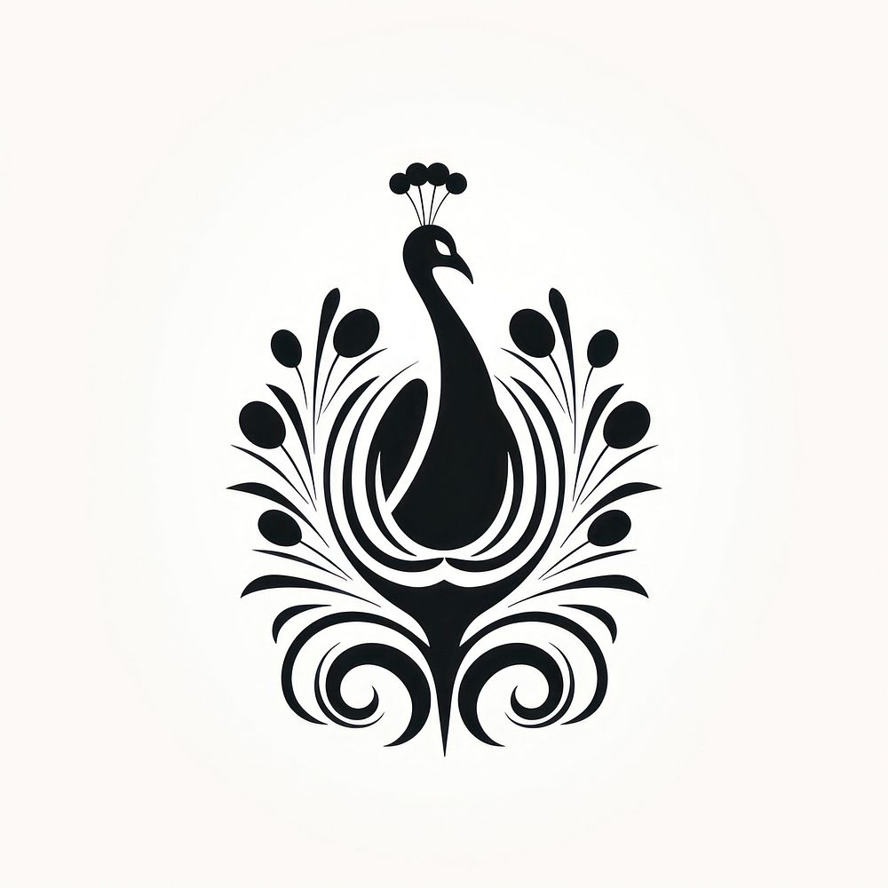 Minimal peacock logo bird calligraphy.