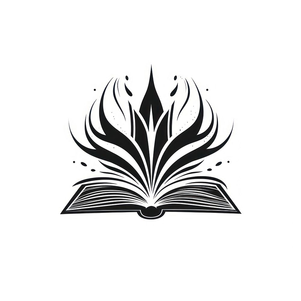 An open book logo black white background.