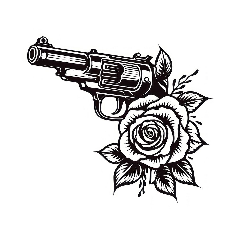 Gun and rose handgun pattern drawing.