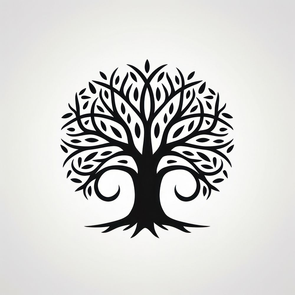 Simple tree silhouette logo calligraphy.