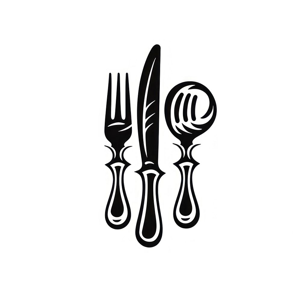 Simple fork and knife spoon logo white background.