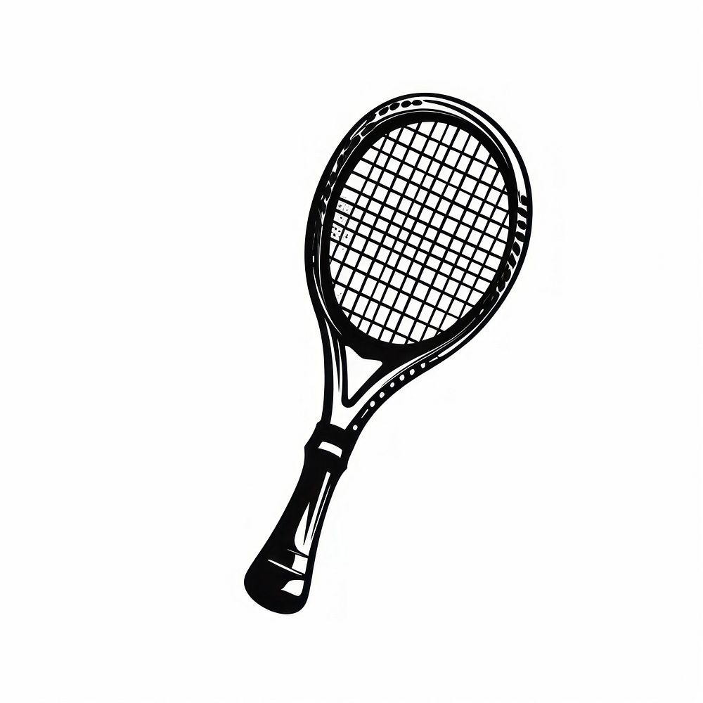 Tennis racket and tennis ball sports black white background.