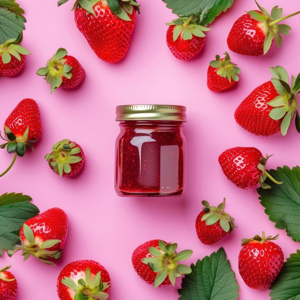 Jam jar strawberry berries dessert.