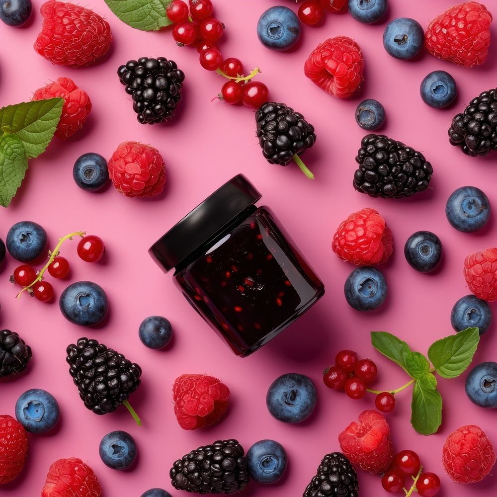 Jam jar blackberry blueberry berries.