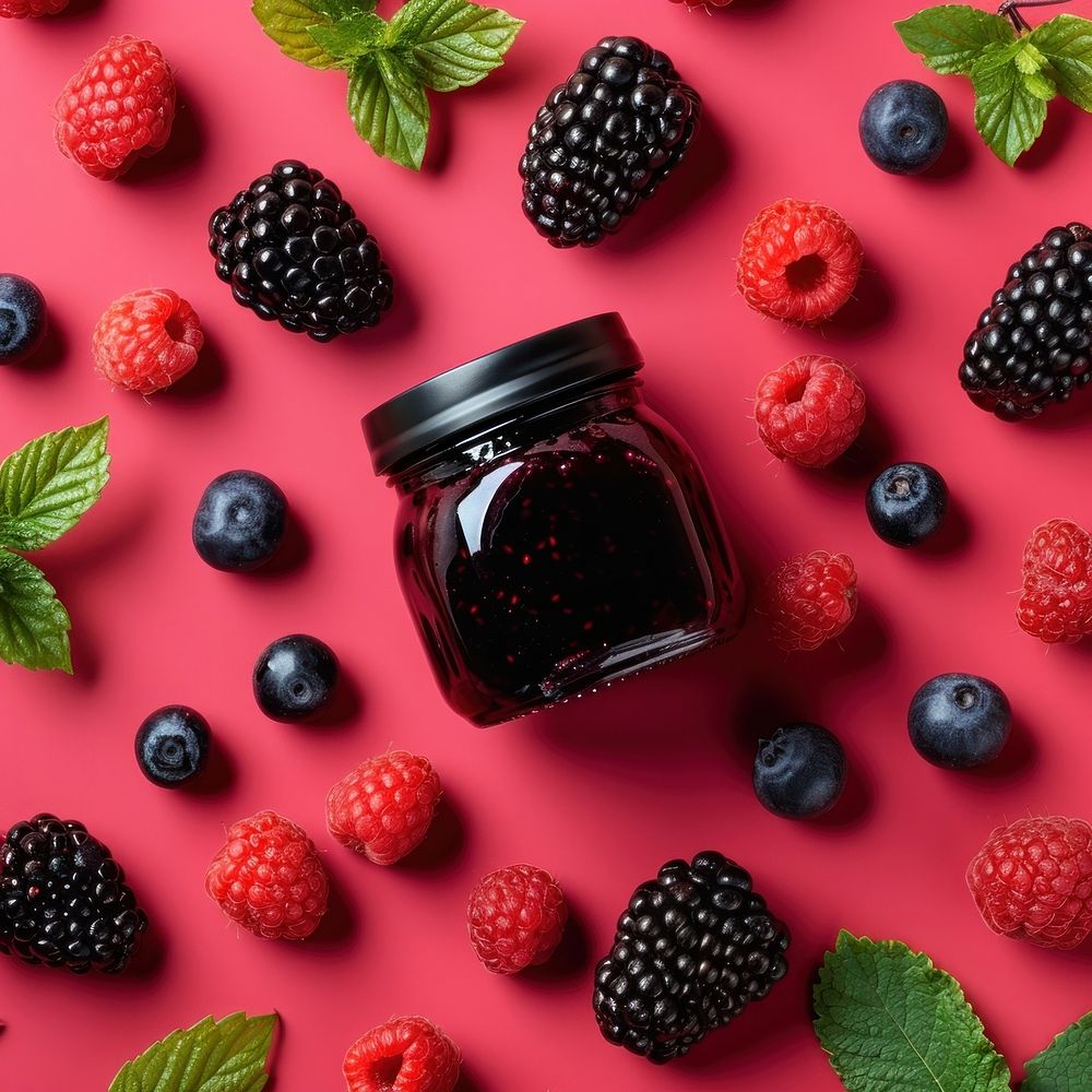 Jam jar berry blackberry blueberry.