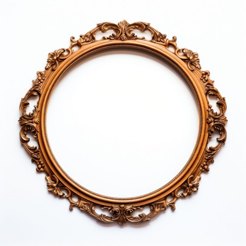 Brown citcle frame vintage jewelry photo white background.