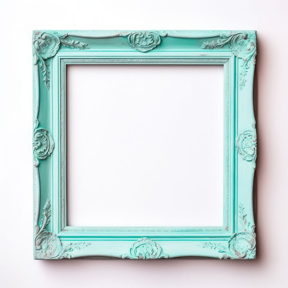 Pastel turquoise square frame vintage white background architecture rectangle.