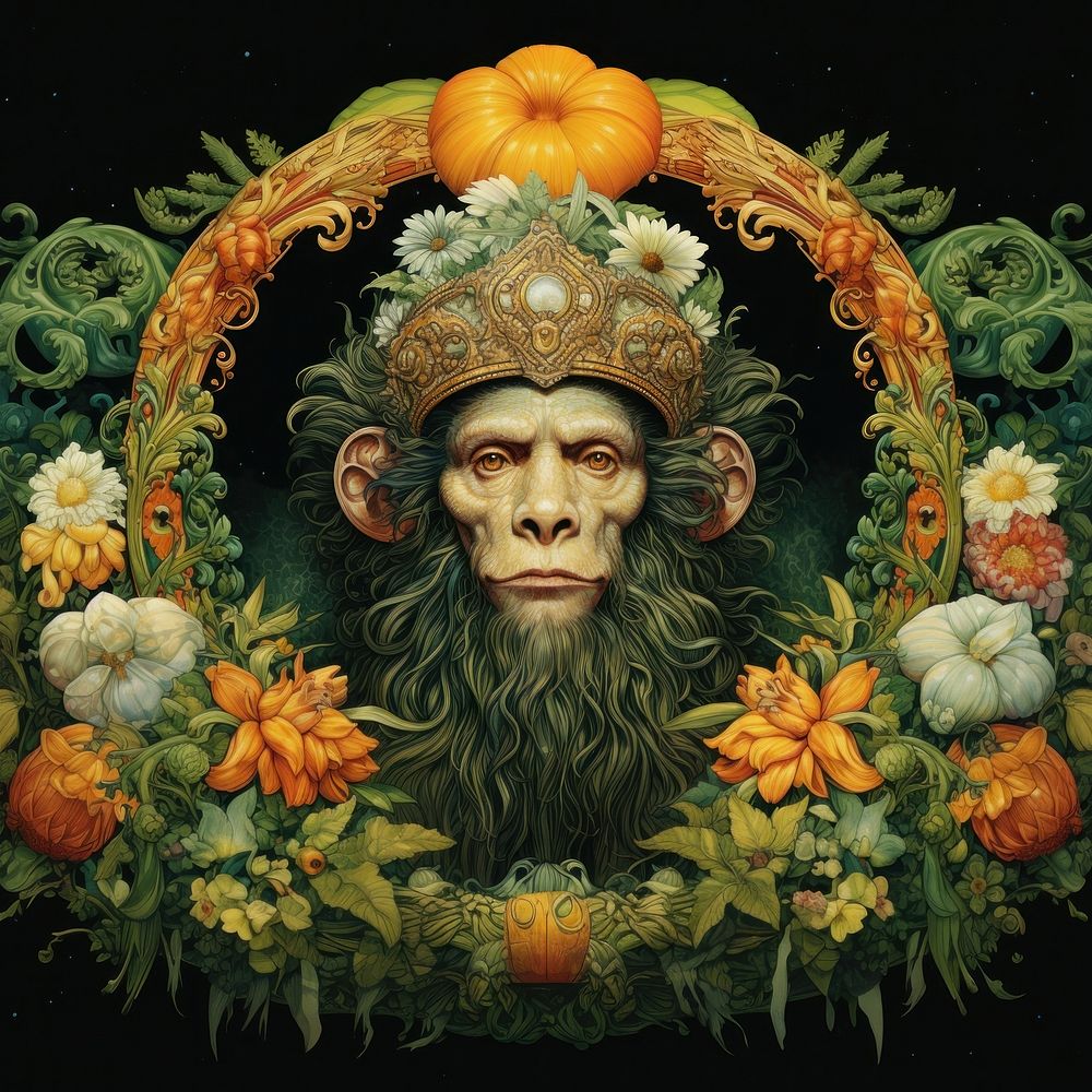 Realistic vintage drawing chimpanzee portrait | Premium Photo