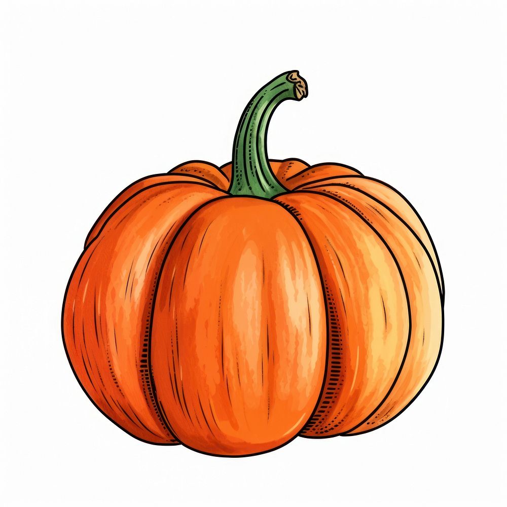 Pumpkin vegetable cartoon drawing.