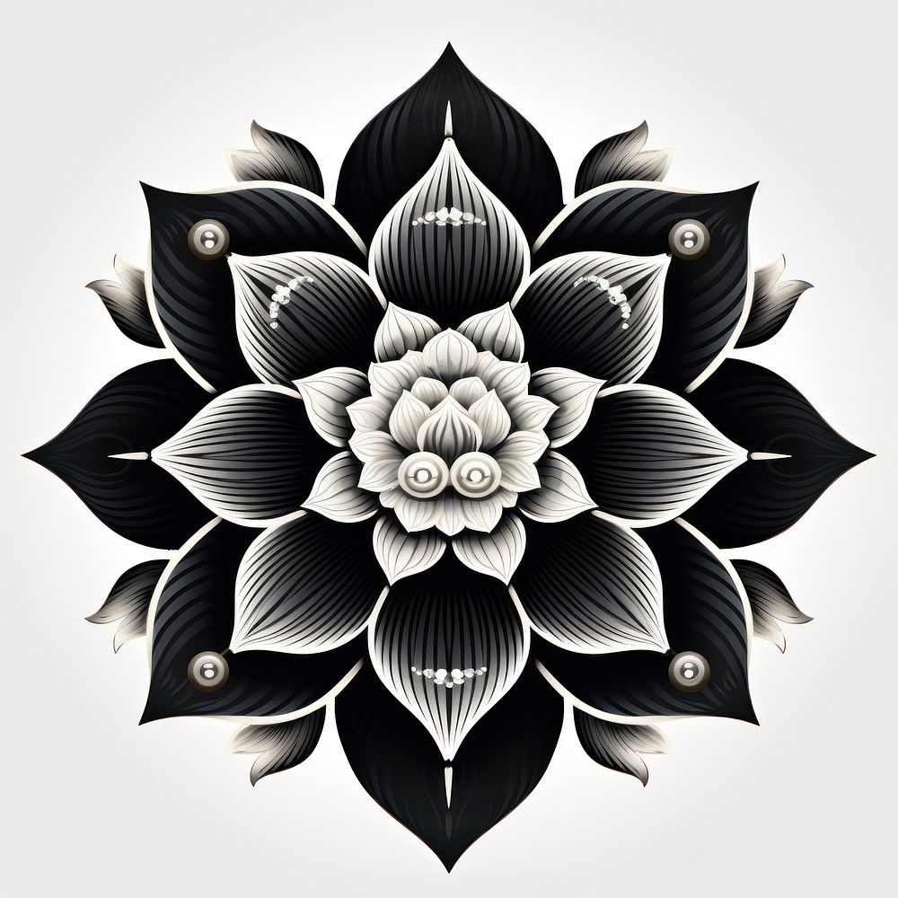 Champa flower pattern white black.