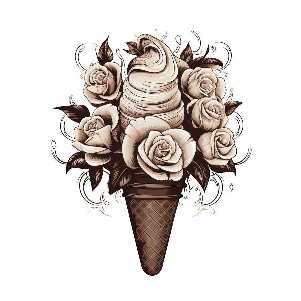 Chocolate ice cream dessert drawing sketch.
